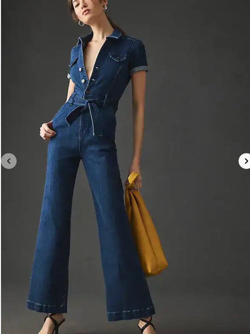 Paige Anessa Short Sleeve Denim Jumpsuit Self Belt Size 2
